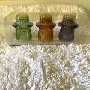 Set up three tricolor, glass taper candle holder set